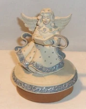 CHRISTMAS ANGEL CANDLE JAR TOPPER FIGURINE - BLUE & WHITE