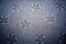 BLACK FLOWERS AND VINES ON BLUE- 100 COTTON FABRIC
