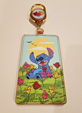 Loungefly Disney Lilo  Stitch Stitch  Tulips Retractable Lanyard ID Holder NEW