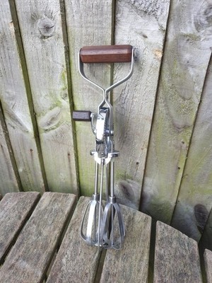 Vintage Prestige Edelstahl & Holzgriff Schneebesen Quirl leichtgängig