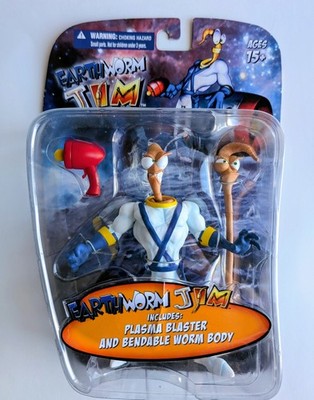 Earthworm Jim 6 Inch Action Figure W/ Plasma Blaster & Bendable Worm Body Mezco