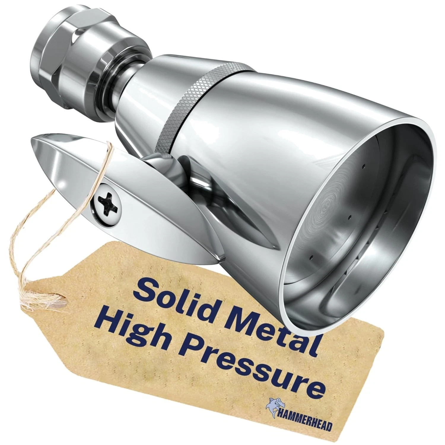 High Pressure 2 Inch Solid Metal Shower Head - Chrome, Adjustable Spray Pattern