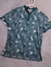 Mantra Polo Shirt Mens Large Floral Green Performance Stretch Golf Blade Collar