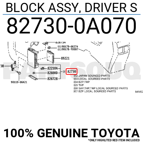 ②−2なおページ 827300A070 Genuine Toyota BLOCK ASSY, DRIVER S 82730-0A070 | eBay