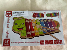 Wooden XYLOPHONE Toddler Toy Caterpillar w/mallets 1.6a NEW