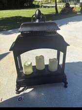 large black decorative three candle latern fire place style with LED flameless