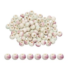 100Pcs 8mm Round Ceramic Porcelain Beads, Purple White