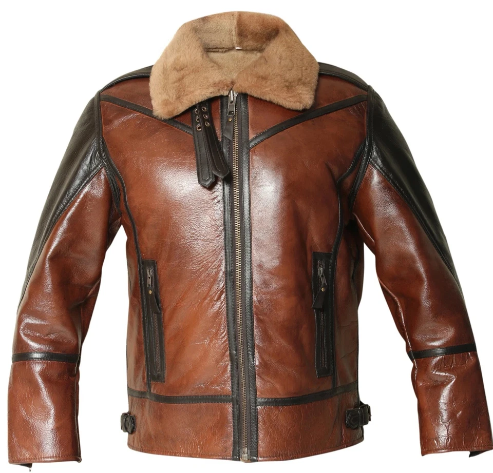 Мужская B3 состаренный коричневый Bomber реальный стриженный мех овчины кожаная куртка авиатор - Изображение 4 из 4