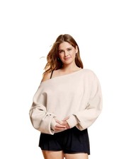 Blogilates Womens Dance Studio Off the Shoulder Sweatshirt Moonbeam Beige Medium