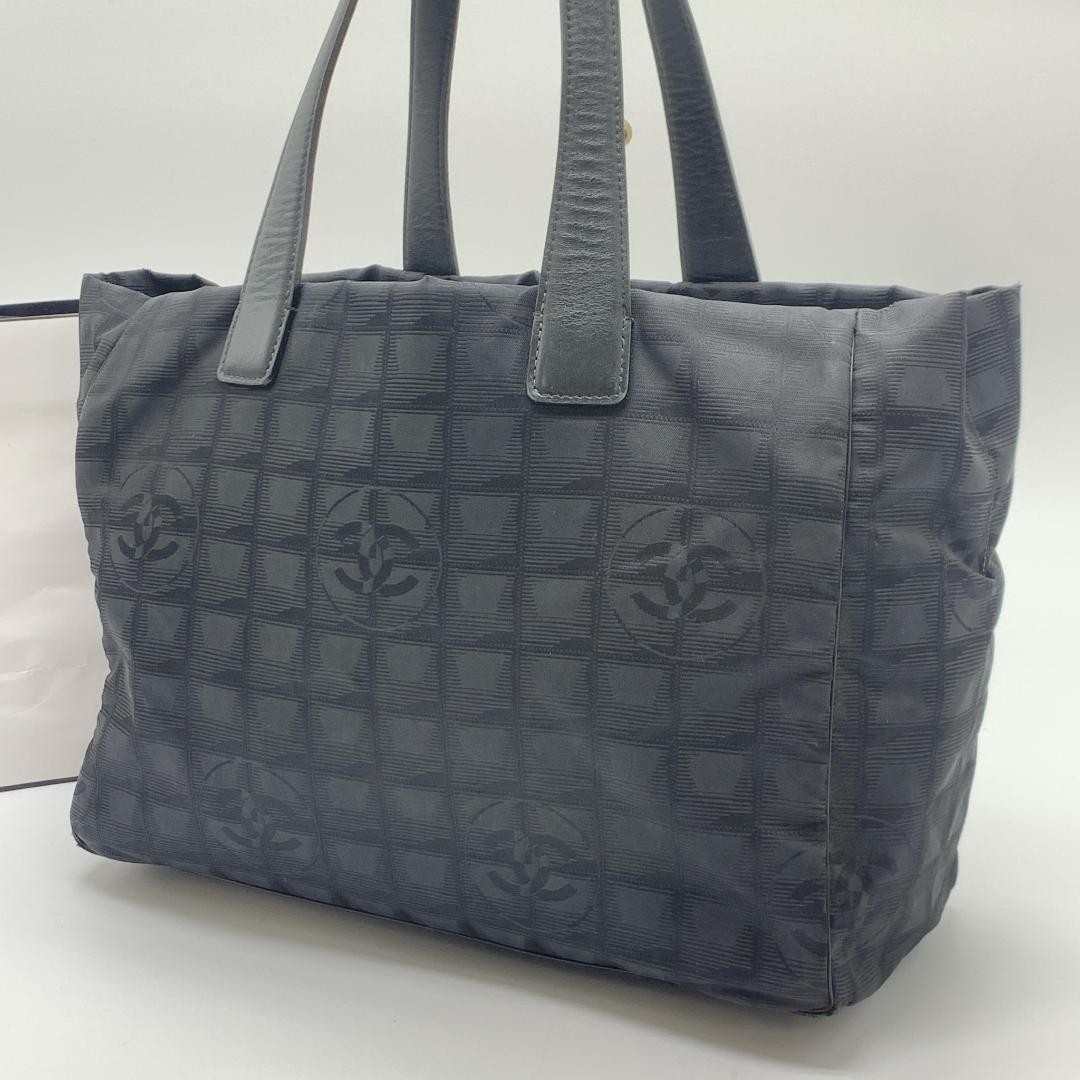 CHANEL New Travel Line MM Tote Handbag Nylon Leather Black #PG5L2L
