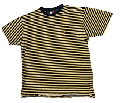 Tommy Hilfiger Vintage 90 s S/S T Shirt Yellow/Green Striped Crest preppy Mens M