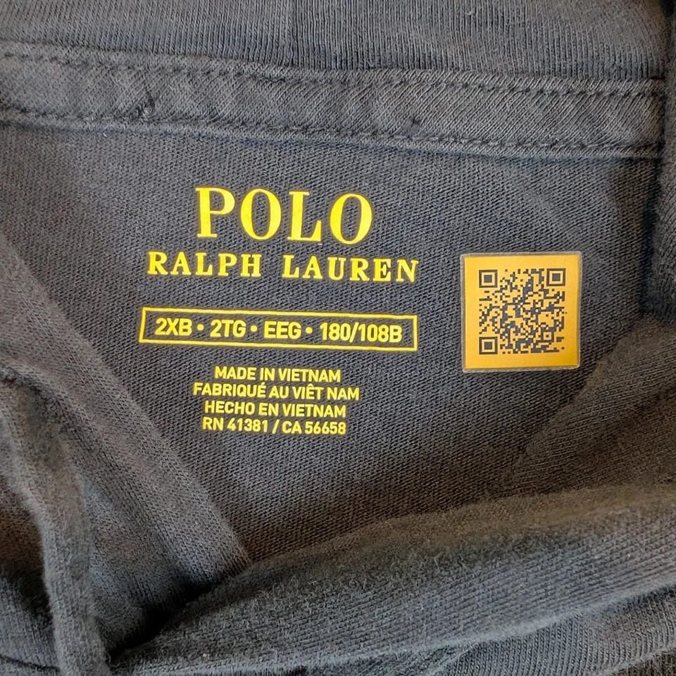 Polo Ralph Lauren Jersey Hooded T-Shirt Mens 2XB Black Lightweight Hoodie Cotton - Image 4 of 4