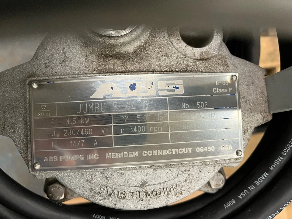 BOMBA EFLUENTE SUMERGIBLE ABS, JUMBO S-44-D 5HP 3PH 3400RPM Foto 2 de 3