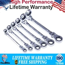 6pc Ratchet Long Ratcheting Wrenches Spanner Set Double Box End Flex-Head Metric