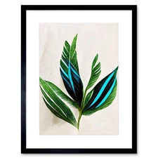 Tropical Feathery Leaves Simple Botanical Framed Wall Art Print Picture 12X16