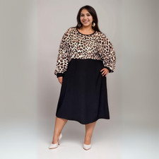 ROCKTHOSECURVES LEOPARD PRINT LONG SLEEVE SKATER DRESS PLUS SIZE