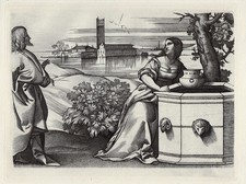 Bella incisione CAMPAGNOLA del 1800 "Rebecca al pozzo" ORIGINALE DURAND incorniciata COA