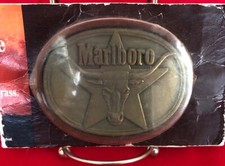 Vintage 1980s Marlboro Cigarettes Solid Brass Longhorn Belt Buckle - New Sealed