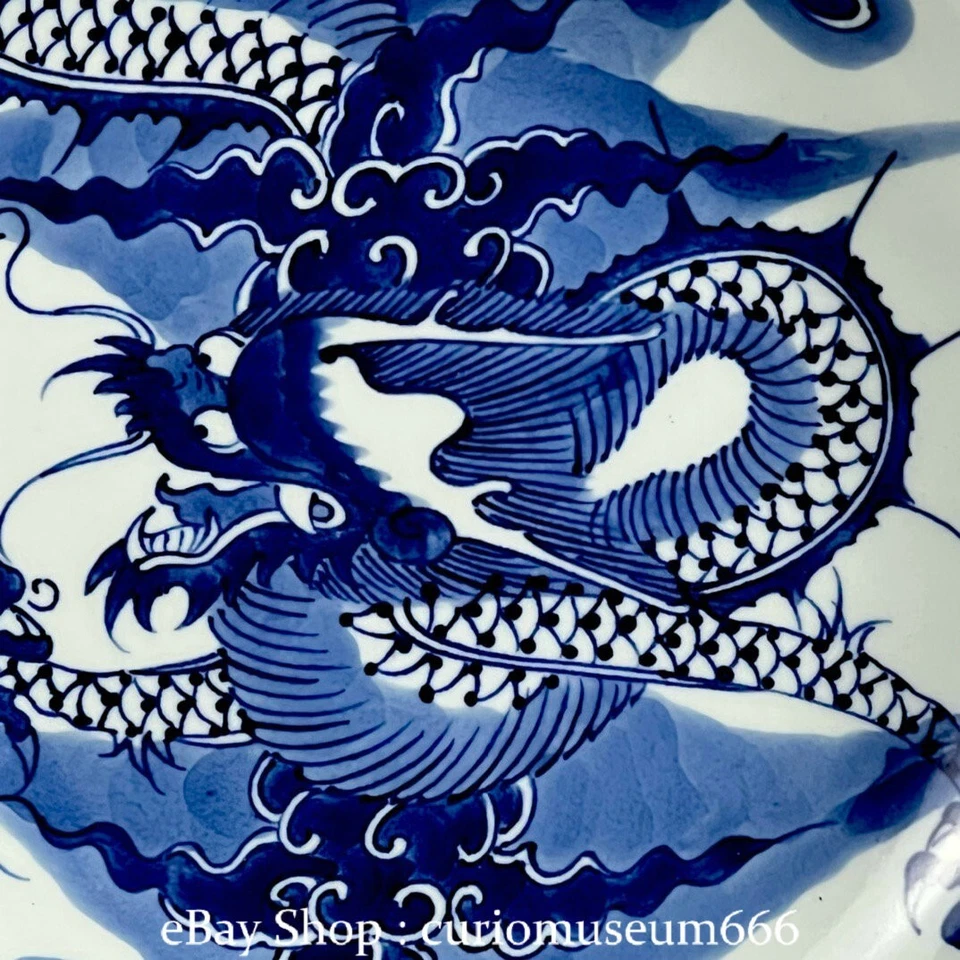 Bandeja de plato de bestia dragón porcelana azul blanco dinastía china antigua de 10,6"" Foto 4 de 4