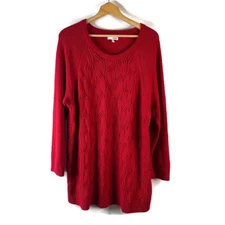 Sonoma Womens Pullover Sweater Size 2X Red Trellis Scoop Neck Raglan Long Sleeve