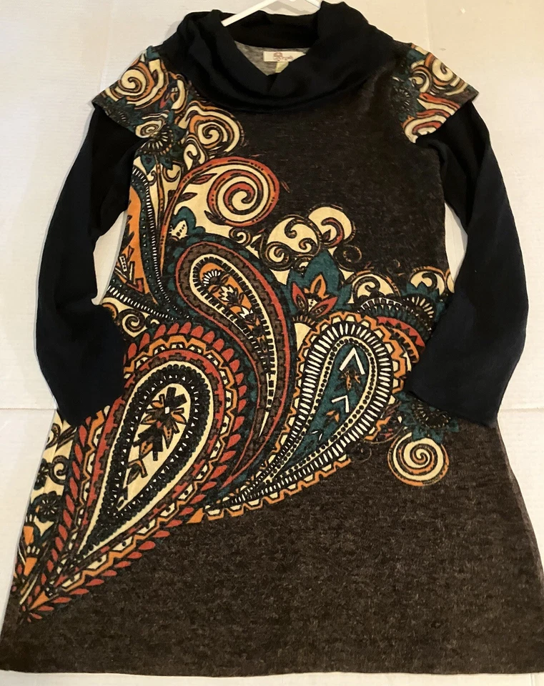 Aryeh Sweater Dress Boho Mod Retro Print Size M - Image 3 of 4