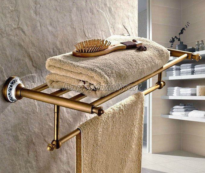Retro Antique Bronze Bathroom Wall Mounted Large Towel Rails Holder Shelf yba411