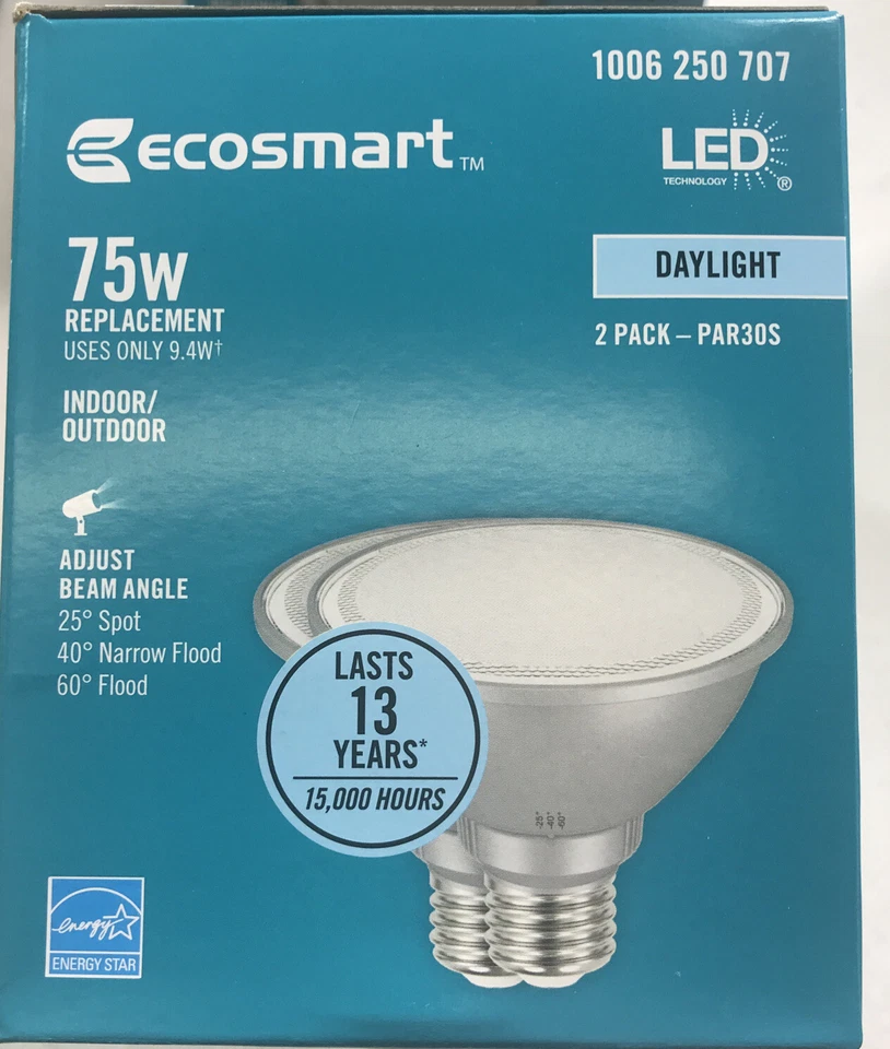 4 EcoSmart Two Packs 9.4W  75W Equivalent Light Bulbs PAR30S Dimmable Flood LED - Image 3 of 4