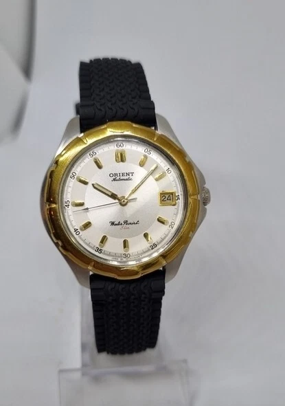 Reloj Vintage Orient Automático 5 Bar Fecha Hombres Muñeca Japón Correa Cuero 21J Raro Foto 4 de 4