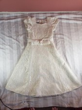 Vintage Girls JOLENE Ivory Flower Girl Holiday Occasion Dress Lined Lace Size 8