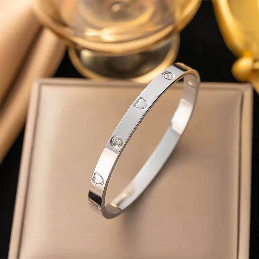 Damen Armband Armreif Modeschmuck Edelstahl Silber Rosé Gold Zirkonia Schmuck - Bild 2 von 4