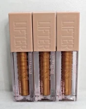 MAYBELLINE LIFTER GLOSS + HYALURONIC ACID 019 GOLD 0.18 OZ - LOT OF 3