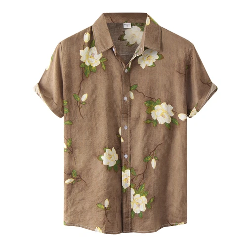 Men's Summer Casual Hawaii Floral Print Shirt Short Sleeve Button Down T Shirt - Picture 8 of 29
