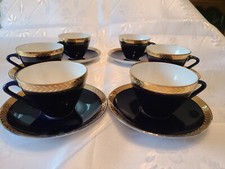 Vintage Lomonosov Cobalt Blue 22K Gold Leaf Trim Porcelain 12 pc Tea/Coffee Set