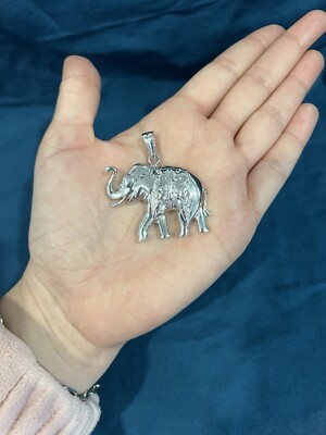 925 Sterling Silber Herren Damen Dame großer Elefant Rüssel hoch Anhänger für viel Glück