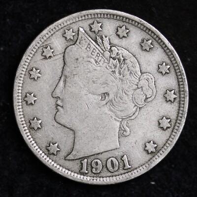 1901 LIBERTY V FIVE CENT NICKEL XF RARE OLD COIN B092 QY