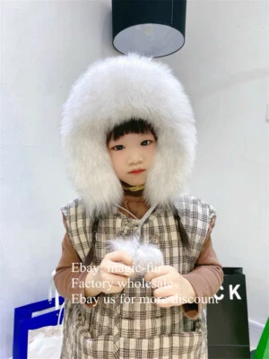 Kids Children Real Fox Fur Hat Russian Ushanka Aviator Trapper