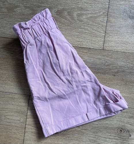 Preciosos Pantalones Cortos de Denim Rosa Claro Bolso de Papel Elástico Cintura Alta Talla 6 H&M - Imagen 7 de 10