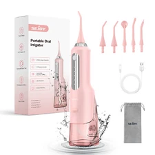 SEJOY Water Flosser Cordless 5 Cleaning Modes Dental Oral Irrigator 5 Jet Tips