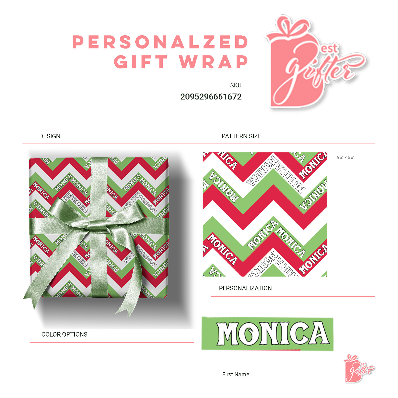 Unique Custom Wrapping Paper Roll Name Personalized Christmas Zigzags Gift Wrap