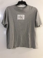 Calvin Klein Jeans Vintage 80/90s Box Logo Grey/White T-Shirt Made In USA Sz L