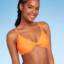 Wild Fable Twist-Front Bralette Bikini Top Womens Small Removable Pads Orange