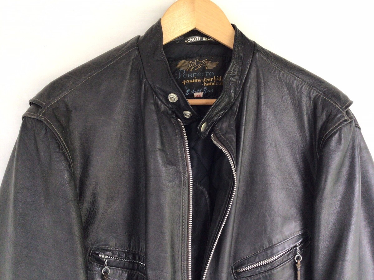 Vintage Perfecto By SCHOTT Black Steerhide Leather Cafe