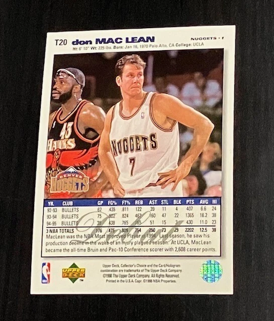 DON MACLEAN 1995-96 UD Collector's Choice Players DEBUT TRADE PLATINUM T20 - Image 2 of 2