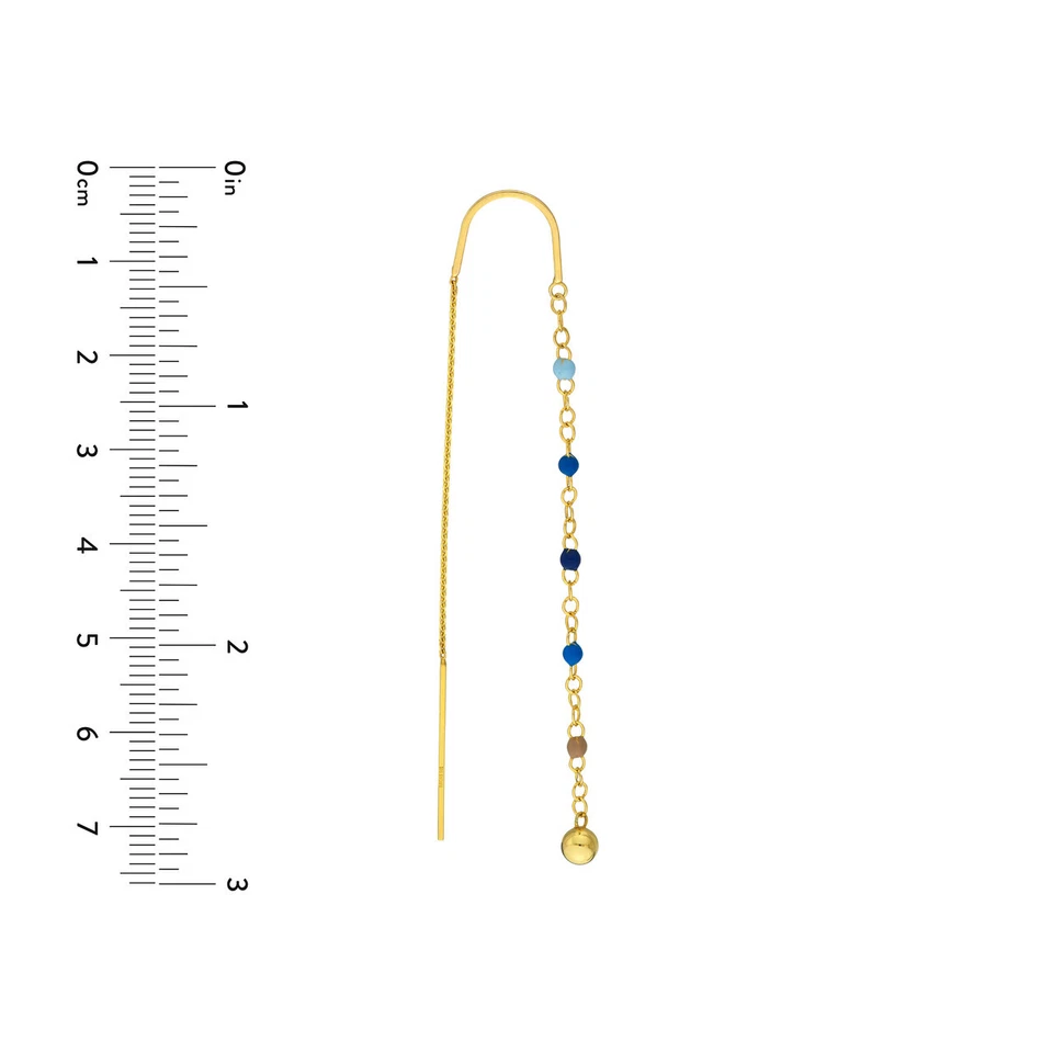 2 3/4" Ombre Blue Enamel Threader Earrings Real 14K Yellow Gold - Image 4 of 4