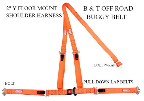 OFF ROAD 2" SEAT BELT 3 POINT B & T Y HARNESS ALL BOLT IN HARNESS ORANGE - Foto 1 di 5