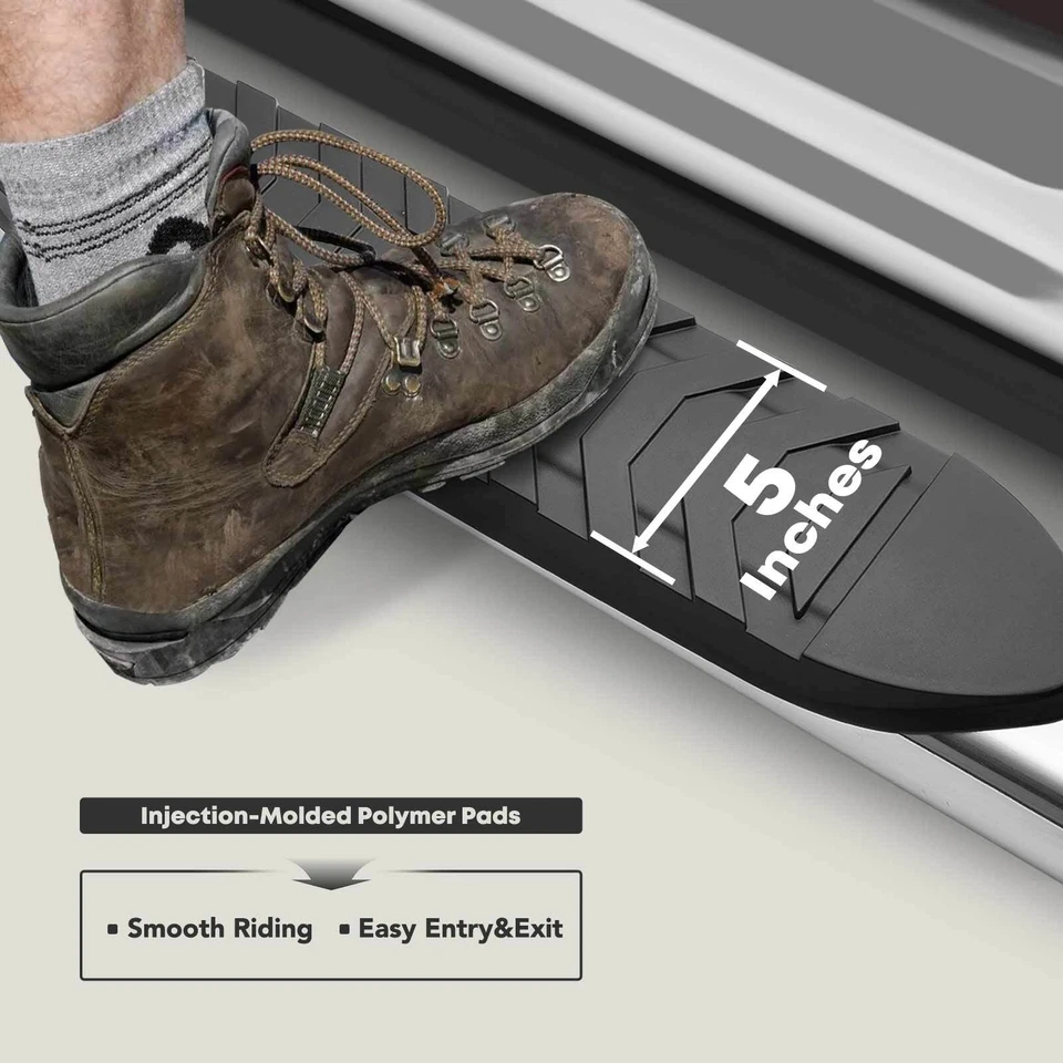 Barras de peldaños laterales dobladas ovaladas 5" cromadas S/S 304 para Chevy Silverado 1500 GMC Sierra Foto 3 de 4