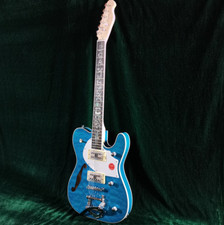 TL Electric Guitar Semi Hollow Body Blue Quilted Maple Veneer Chrome Hardware
