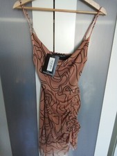 Prettylittlething Nude Bodycon Dress With Black Abstract Print Size 10 