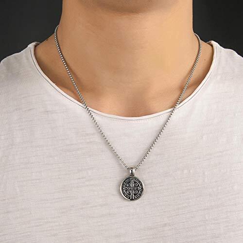 Stainless Steel Saint Benedict Medal Evil Protection Religious Pendant Necklace - Picture 8 of 9