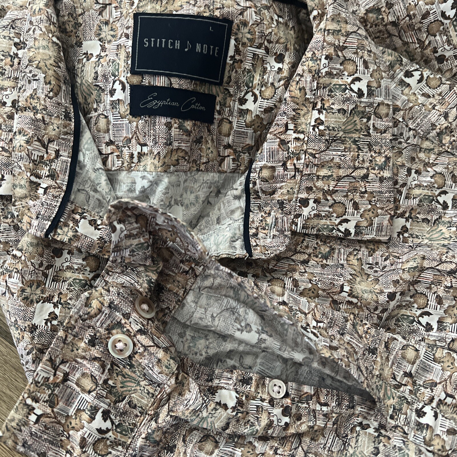 Stitch Note Men Button Up Pattern Dress Shirt L - image 6